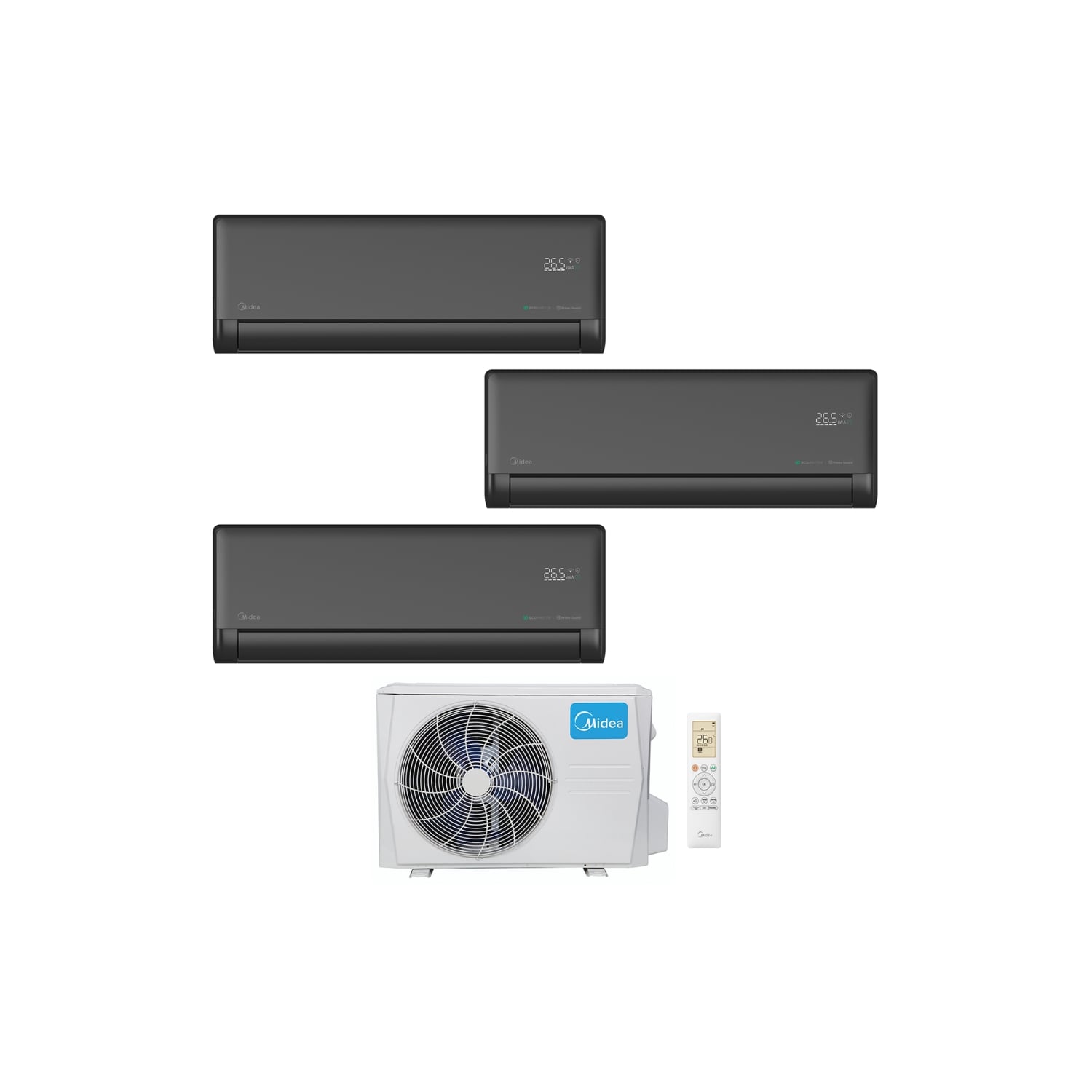  Ensemble Climatiseur Reversible Tri-split 5,2kw + 3,5kw + 3,5kw Mural Connecté Solstice Noir - Midea