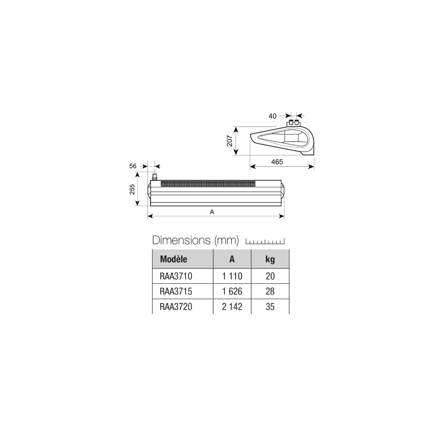  Rideau D'air Eau Chaude En Saillie 150 Cm Moteur Ec Blanc Wing - Axelair - Raas3715w