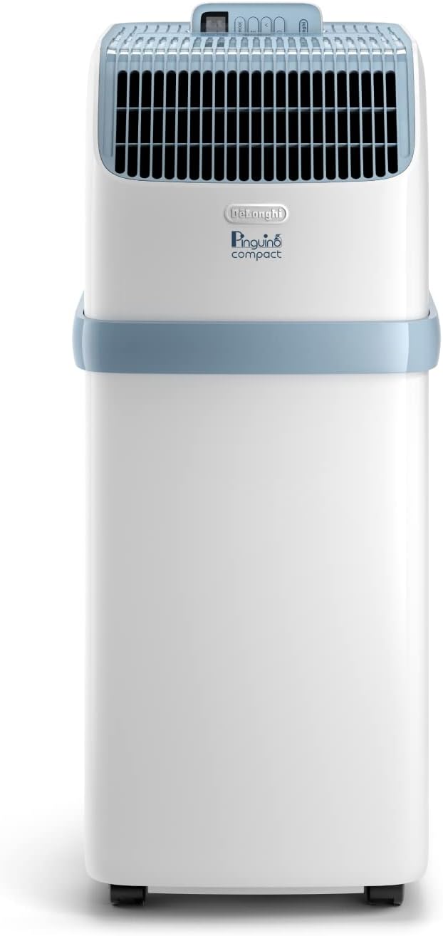  De'Longhi Pinguino Clim Mobile, Pièces Jusqu'à 30m², Déshumidificateur, Mode Ventilation, 10000BTU, Refroidissement Silencieux, Eco Real Feel, Télécommande, Minuterie, Classe Énergie A+++ (PACEX105)