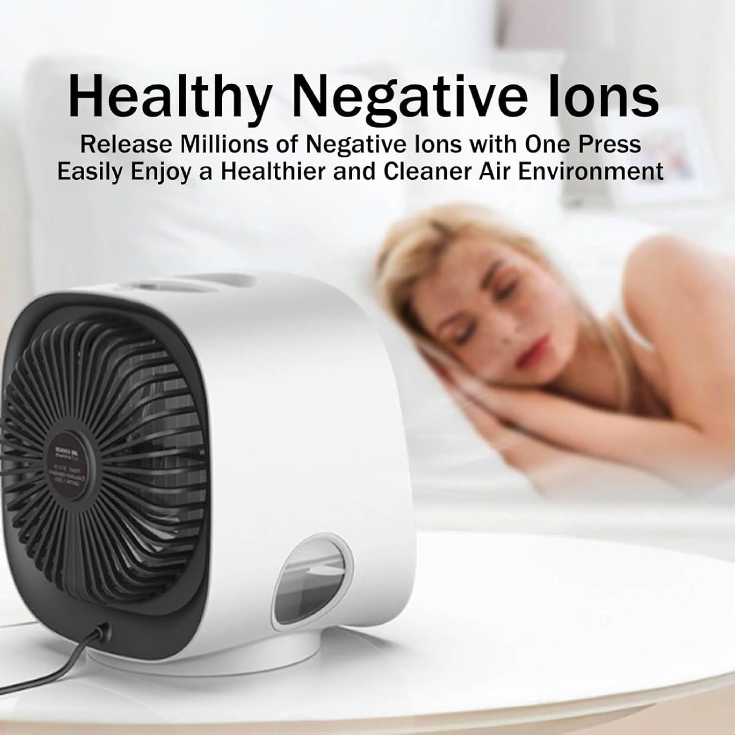 GENERIC Conditeur D'air Portable Et Humidificateur De Ventilateur Avec Veilleur LED, Réglages à 4 Vitesses, Refroidissement Rapide En 90 Secondes, Idéal Pour L'utilisation à La Maison Et Au Bureau, Conception