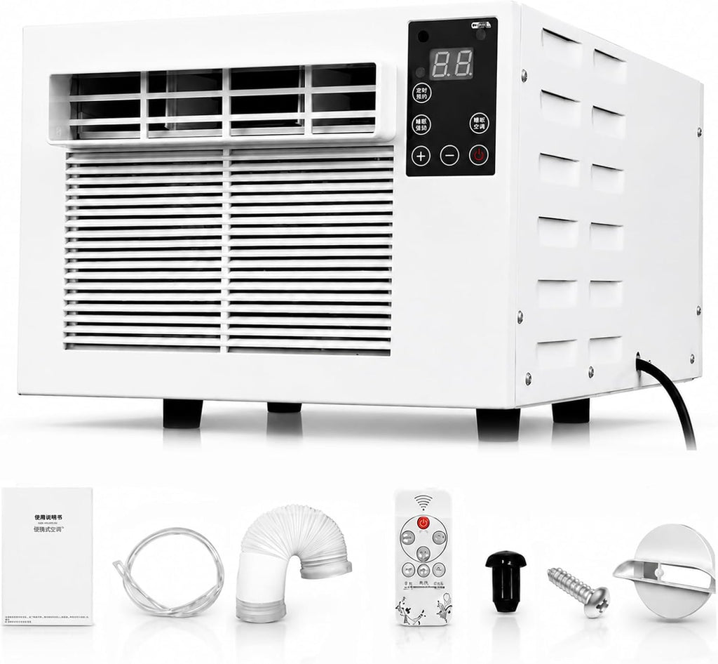  Climatiseur Portable, 1876 BTU Petit Climatiseur, 10kg Spot Cooler Compact Avec Tuyau D'Échappement, 280W Basse Puissance, Mode Double Silencieux, Minuterie, Pour Tente, Camping-Car, 1-5㎡