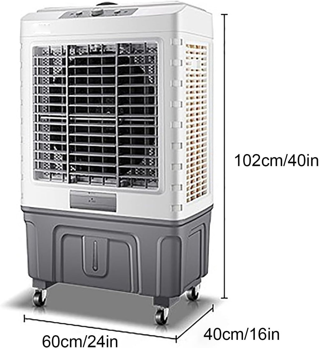  Climatiseur Mobile, Rafraichisseur D'air Avec Réservoir D'eau De 49 L, 3 Vitesses, Oscillation à 120°, 6 Accus De Froid, Climatiseur Sans Évacuation Pour La Maison Et Le Commerce, 102cm
