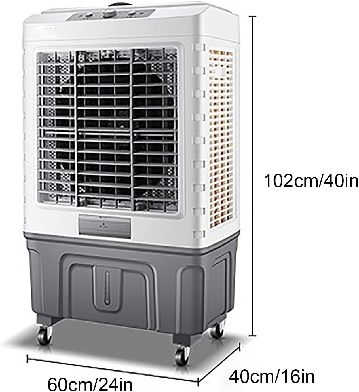  Climatiseur Mobile, Rafraichisseur D'air Avec Réservoir D'eau De 49 L, 3 Vitesses, Oscillation à 120°, 6 Accus De Froid, Climatiseur Sans Évacuation Pour La Maison Et Le Commerce, 102cm
