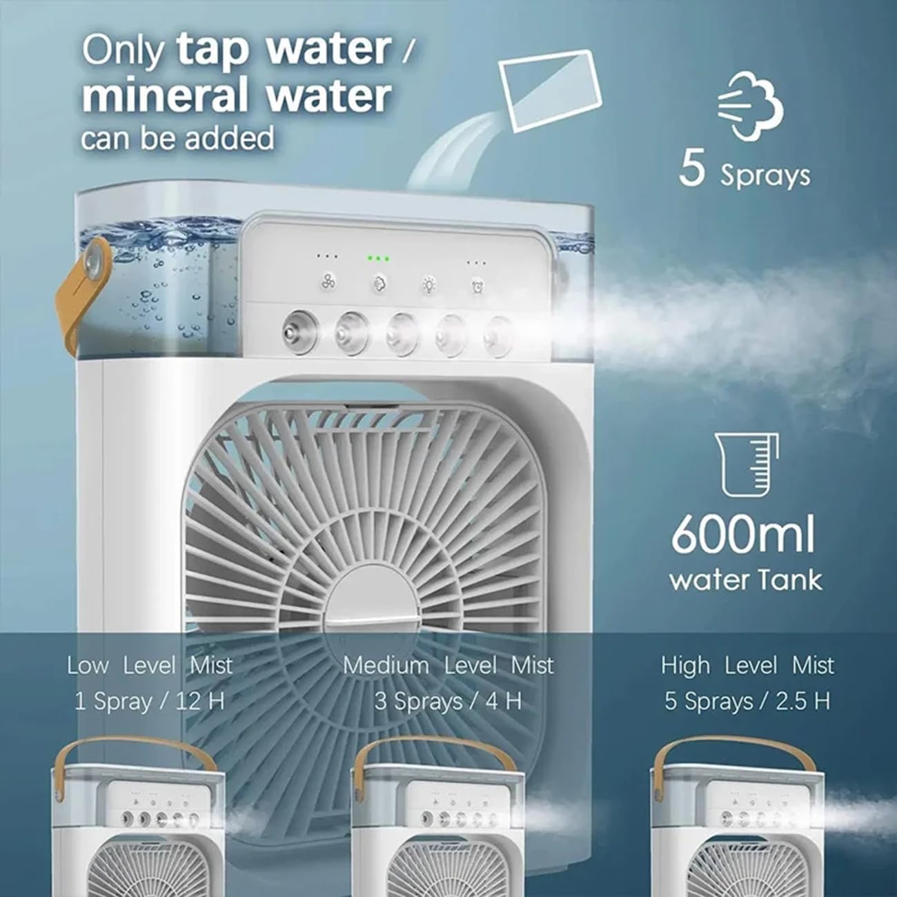  Humidificateur Portable, Climatiseur, Petit Refroidisseur D'air, Veilleuses LED, Humidificateur, Ventilateur De Brume D'eau Pour Le Bureau Et La Maison (blanc)
