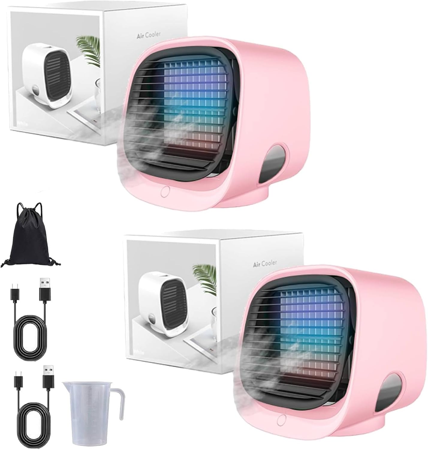 GENERIC Conditeur D'air Portable Et Humidificateur De Ventilateur Avec Veilleur LED, Réglages à 4 Vitesses, Refroidissement Rapide En 90 Secondes, Idéal Pour L'utilisation à La Maison Et Au Bureau, Conception