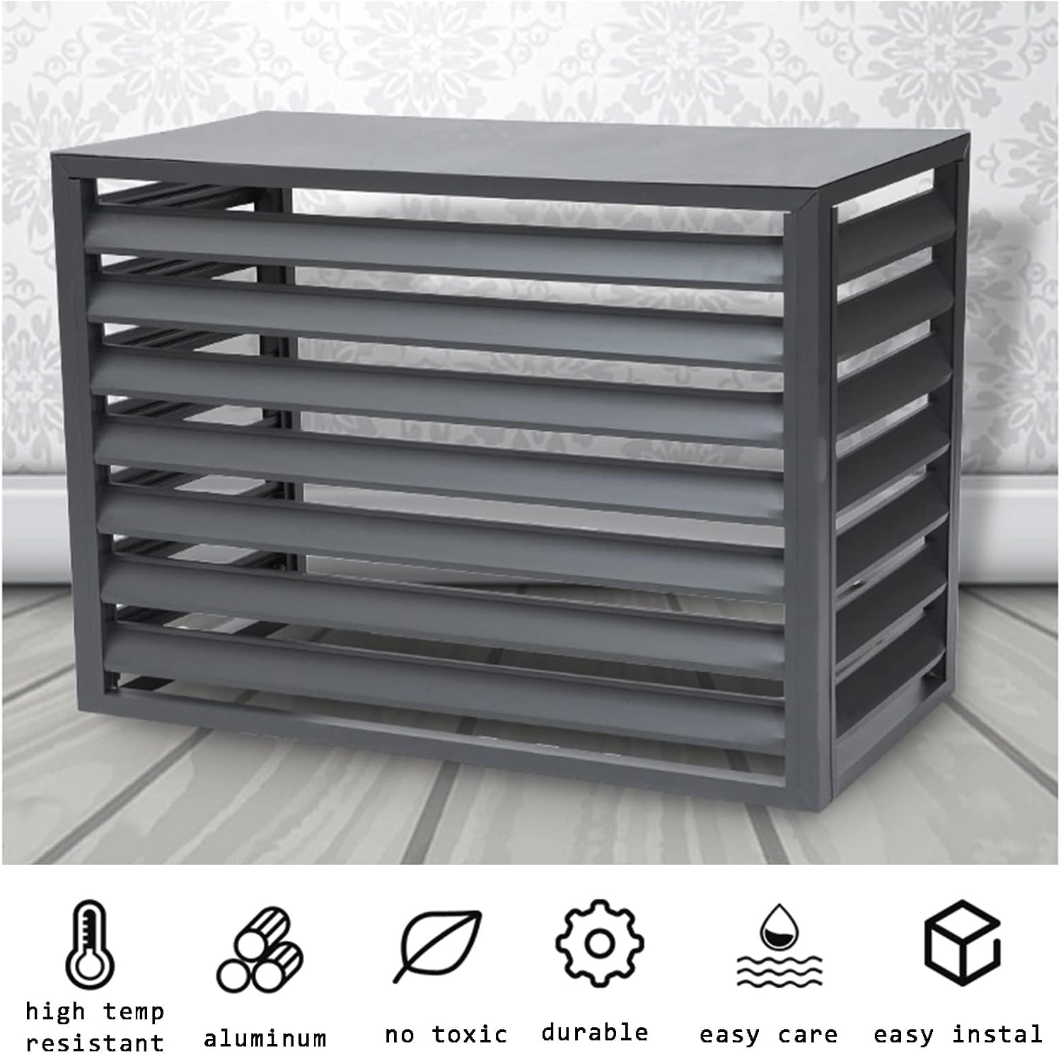 GENERIC Housse De Climatiseur Extérieur Avec écran De Clôture – Volets En Alliage D'aluminium Et Support De Fleurs En Métal Anti-corrosion Pour Unité De Climatisation Marron A Taille 2-3P