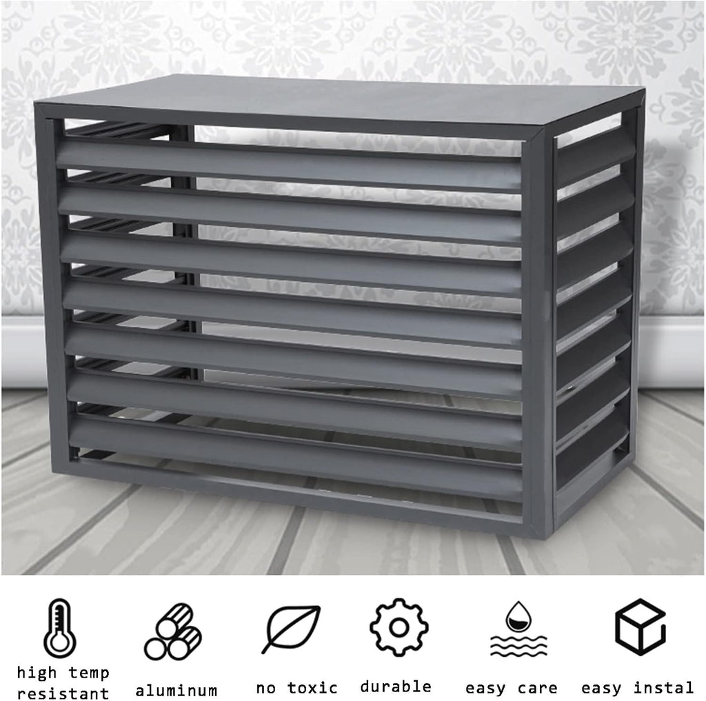 GENERIC Écran De Clôture Pour Climatiseur Extérieur – Volets En Alliage D'aluminium Anti-corrosion Et Support De Plantes Pour Unité Extérieure Noir Taille 2-3P (L1)