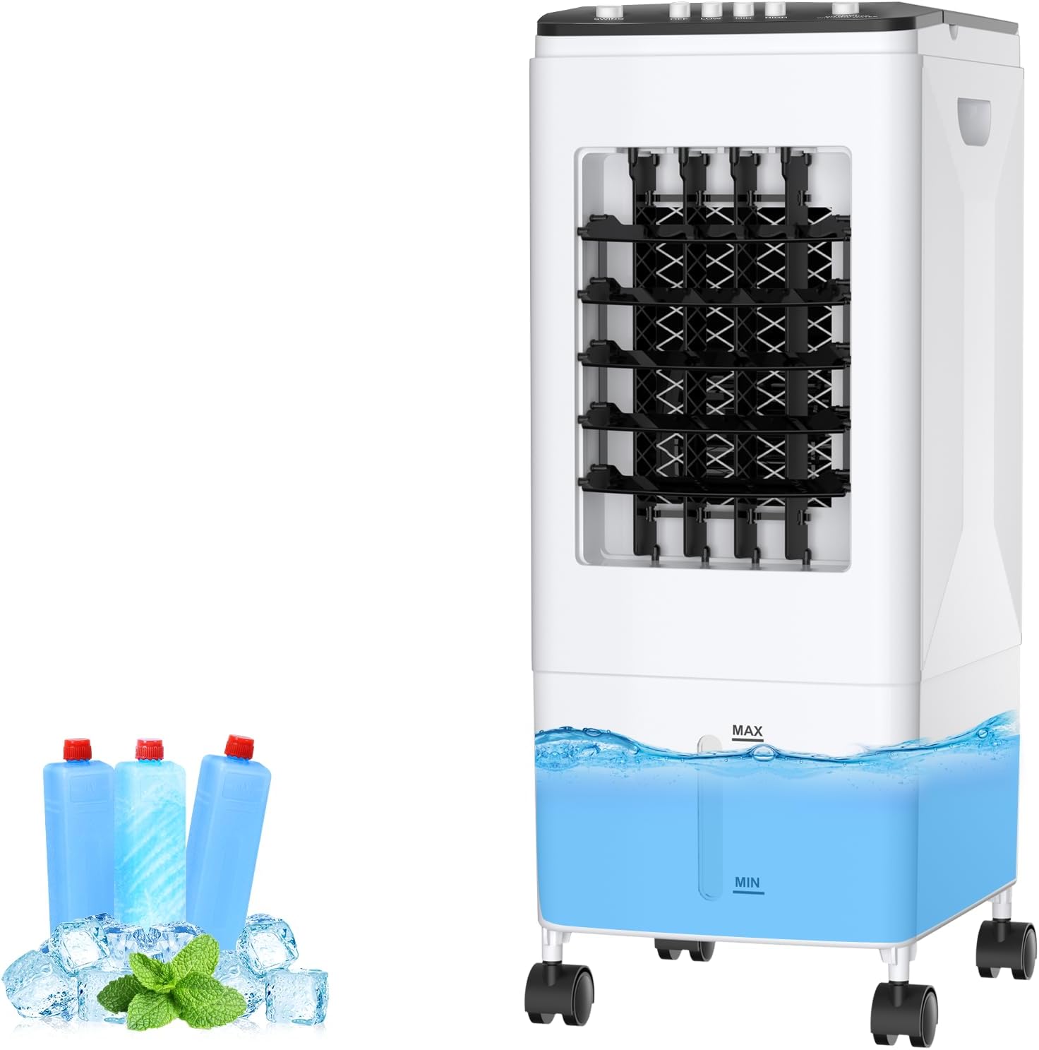 GENERIC Ventilateur De Refroidisseur D'air Portable 3-en-1 Refroidissement Par évaporation Avec Réservoir 6L Et Packs De Glace 35dB Silencieux 60°Oscillation Pour La Chambre De Bureau à La Maison Pet-Friendly