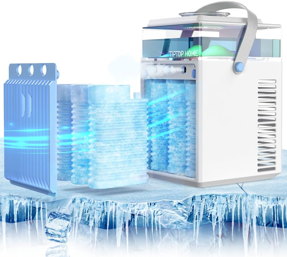  Climatiseur Portable USB Mini Brume Fraîche Refroidisseur D'Air 5 En 1 Ventilateur Humidificateur Mobile Sans Évacuation 800ML Air Cooler Fan Écologique Et Silencieux