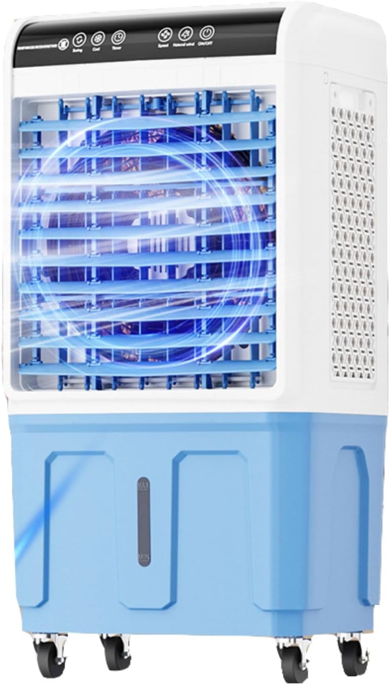 GENERIC Refroidisseur D'air Portable Avec Grand Réservoir D'eau, 3 Vitesses Et Télécommande.Calme 36dB, 120 ° Pivot, Rouleaux Et Poignée.Idéal Pour La Chambre, Le Bureau Et La Terrasse.Brise Fraîche Sans Tuya