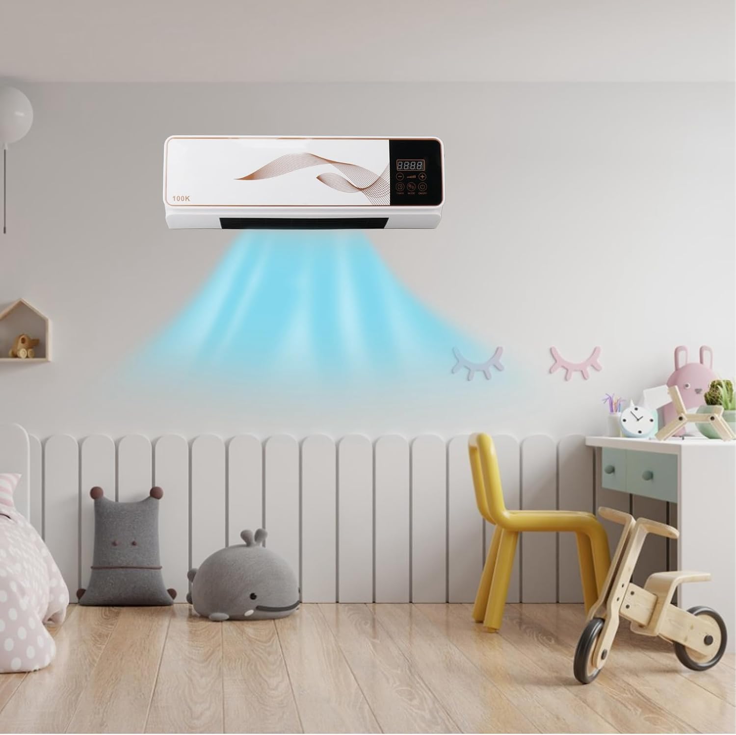  Luqeeg Climatiseur électrique, 2 En 1 Mini Chauffage Refroidissement Ventilateur Mural Climatiseur Avec Télécommande Refroidisseur D'espace Intérieur Pour La Maison, La Chambre, Le Salon (Prise UE)
