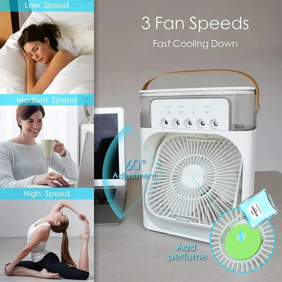  Humidificateur Portable, Climatiseur, Petit Refroidisseur D'air, Veilleuses LED, Humidificateur, Ventilateur De Brume D'eau Pour Le Bureau Et La Maison (blanc)