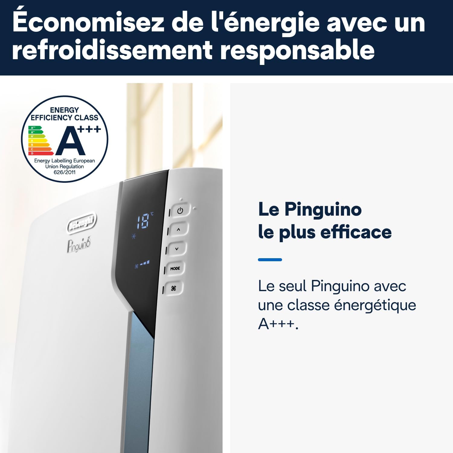  De'Longhi Pinguino Clim Mobile, Pièces Jusqu'à 30m², Déshumidificateur, Mode Ventilation, 10000BTU, Refroidissement Silencieux, Eco Real Feel, Télécommande, Minuterie, Classe Énergie A+++ (PACEX105)
