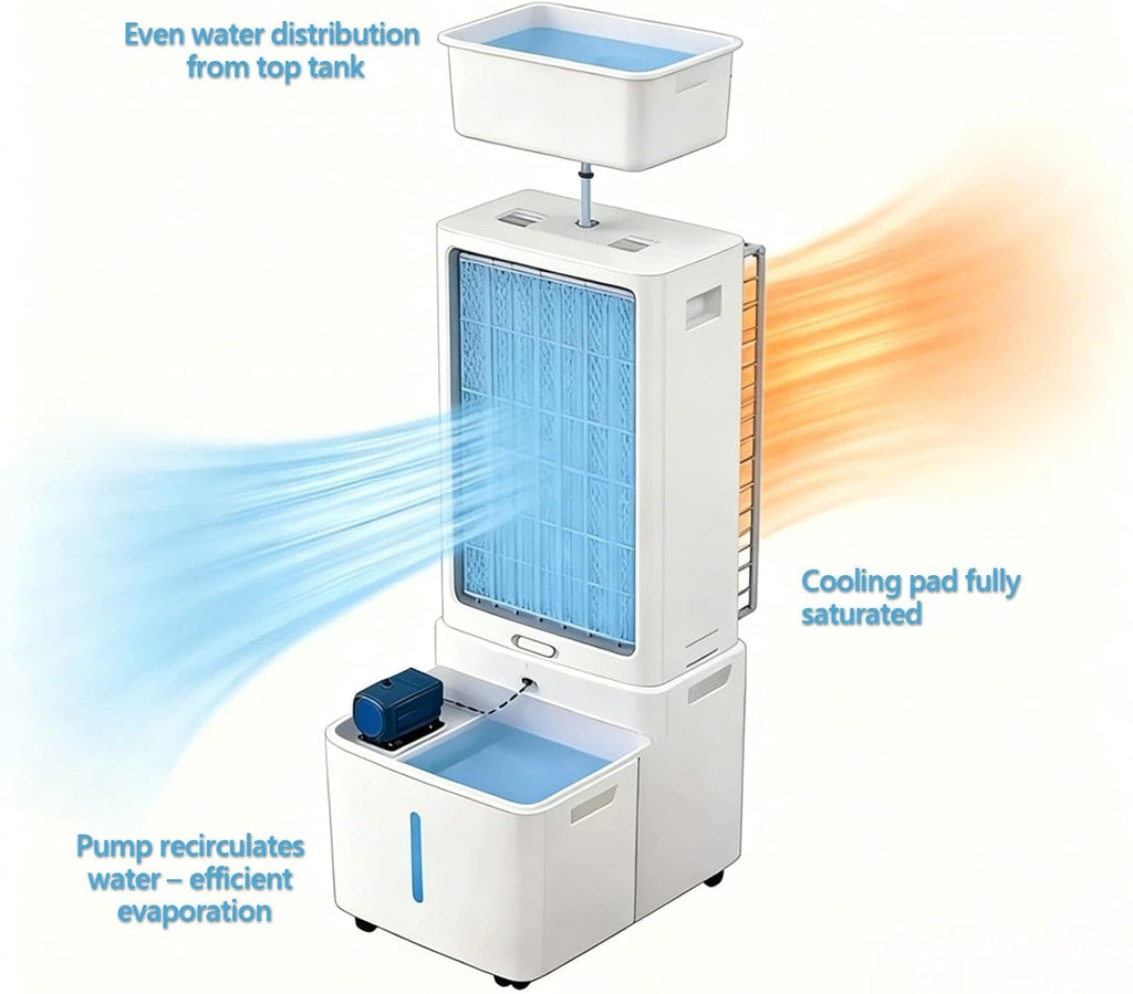  Climatiseur Évaporatif Portable 25L, Refroidisseur D'Air 3-en-1 Avec Télécommande, Écran Tactile, 3 Vitesses, Oscillation Automatique, Minuterie 12H, Silencieux 80W Pour Maison Bureau Chambre
