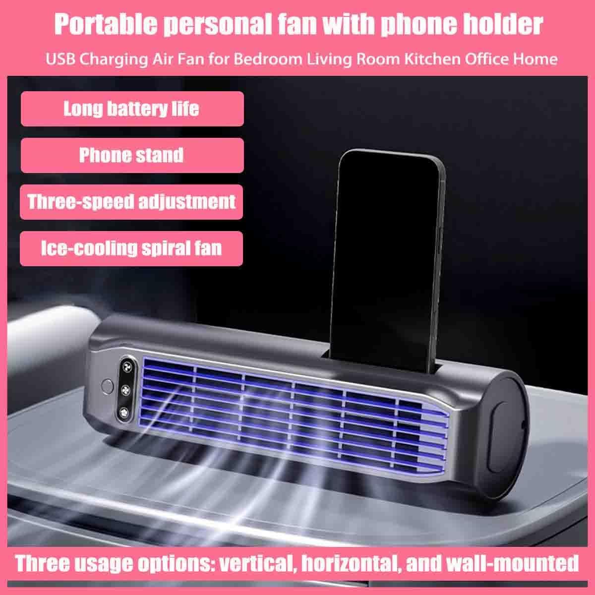  Ventilateur Portable Cooling Ace Avec Support Pour Téléphone Portable,3 Vitesses RéGlables,Sans Pales Silencieux Rechargeable Par Usb Pour La Maison,Le Bureau,Montage Mural,éConomie D'Espace (Beige)