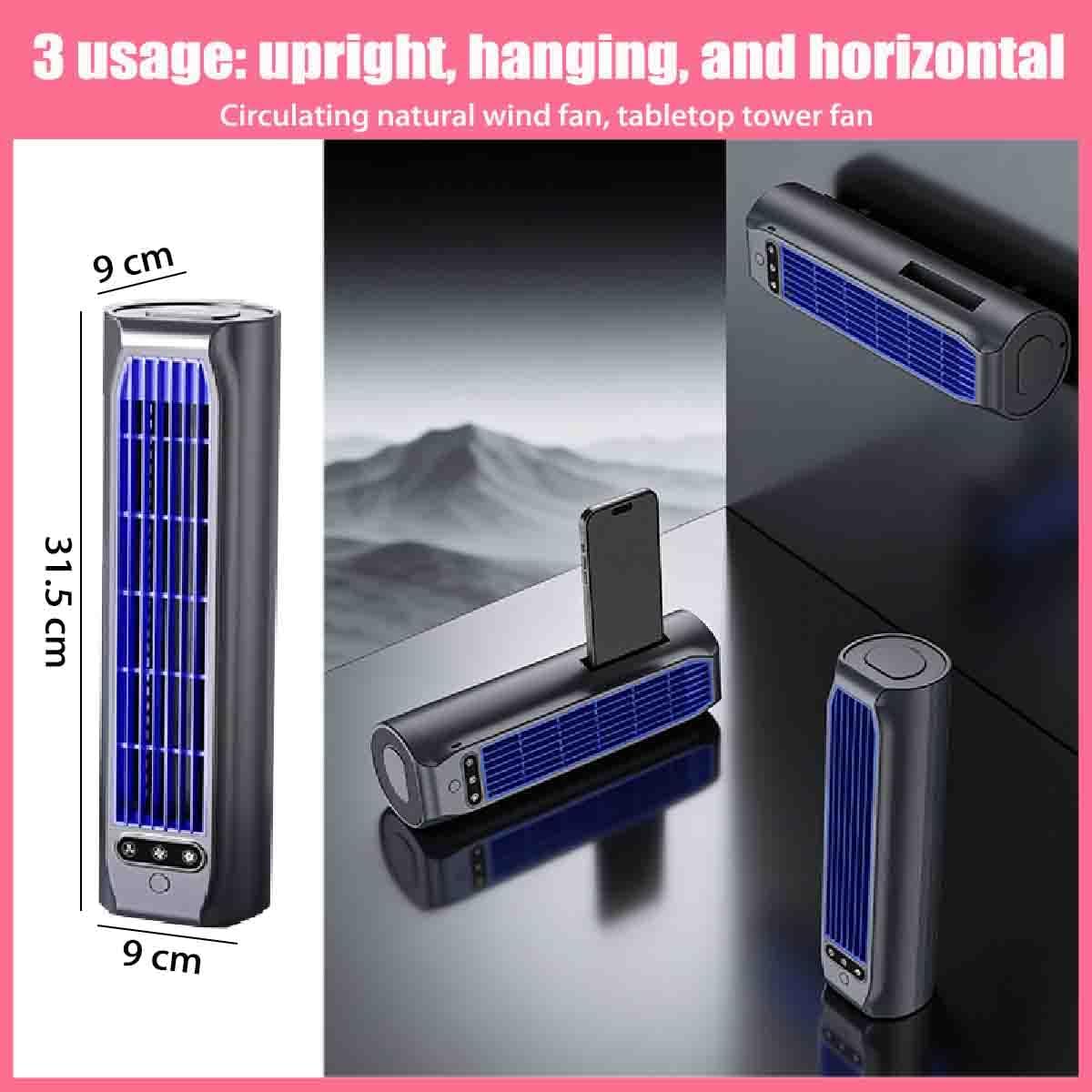  Ventilateur Portable Cooling Ace Avec Support Pour Téléphone Portable,3 Vitesses RéGlables,Sans Pales Silencieux Rechargeable Par Usb Pour La Maison,Le Bureau,Montage Mural,éConomie D'Espace (Beige)
