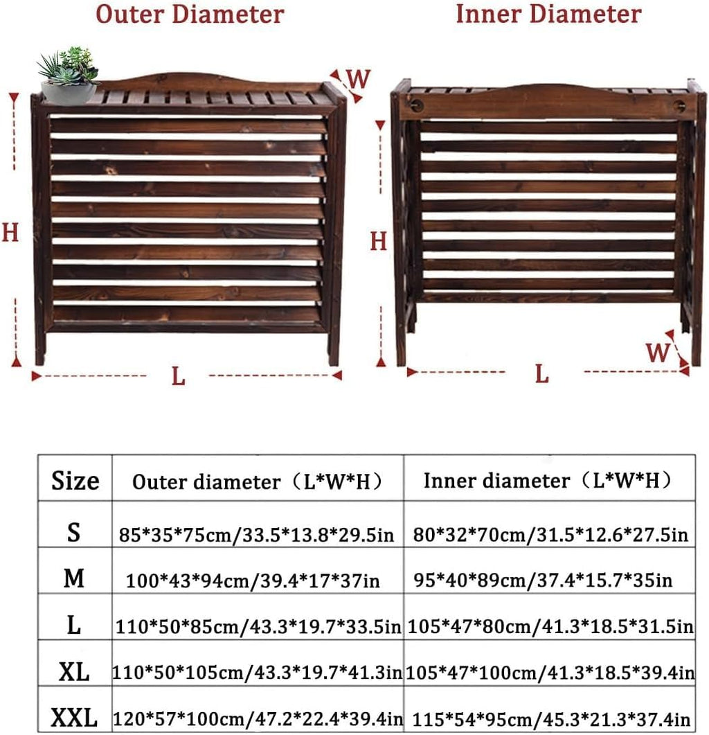GENERIC Housse De Climatiseur En Bois Massif Et Support De Fleurs Noir Avec Stores – Coque élégante De Climatisation Pour Décoration D'intérieur Et Fonctionnalité 80 X 32 X 70 Cm