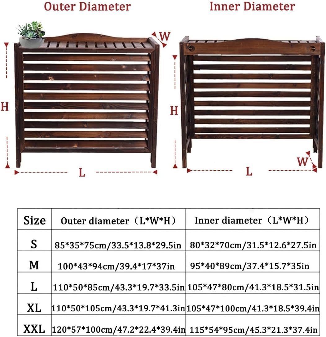 GENERIC Housse De Climatiseur En Bois Massif Et Support De Fleurs Noir Avec Stores – Coque élégante De Climatisation Pour Décoration D'intérieur Et Fonctionnalité 80 X 32 X 70 Cm