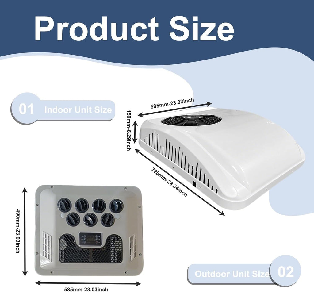 GENERIC Climatiseur De Toit 9500 BTU – Unité De Refroidissement Et De Chauffage Silencieuse à Faible Puissance Pour Camping-car, Camion, Bateau, Caravane Avec Compresseur à Volute