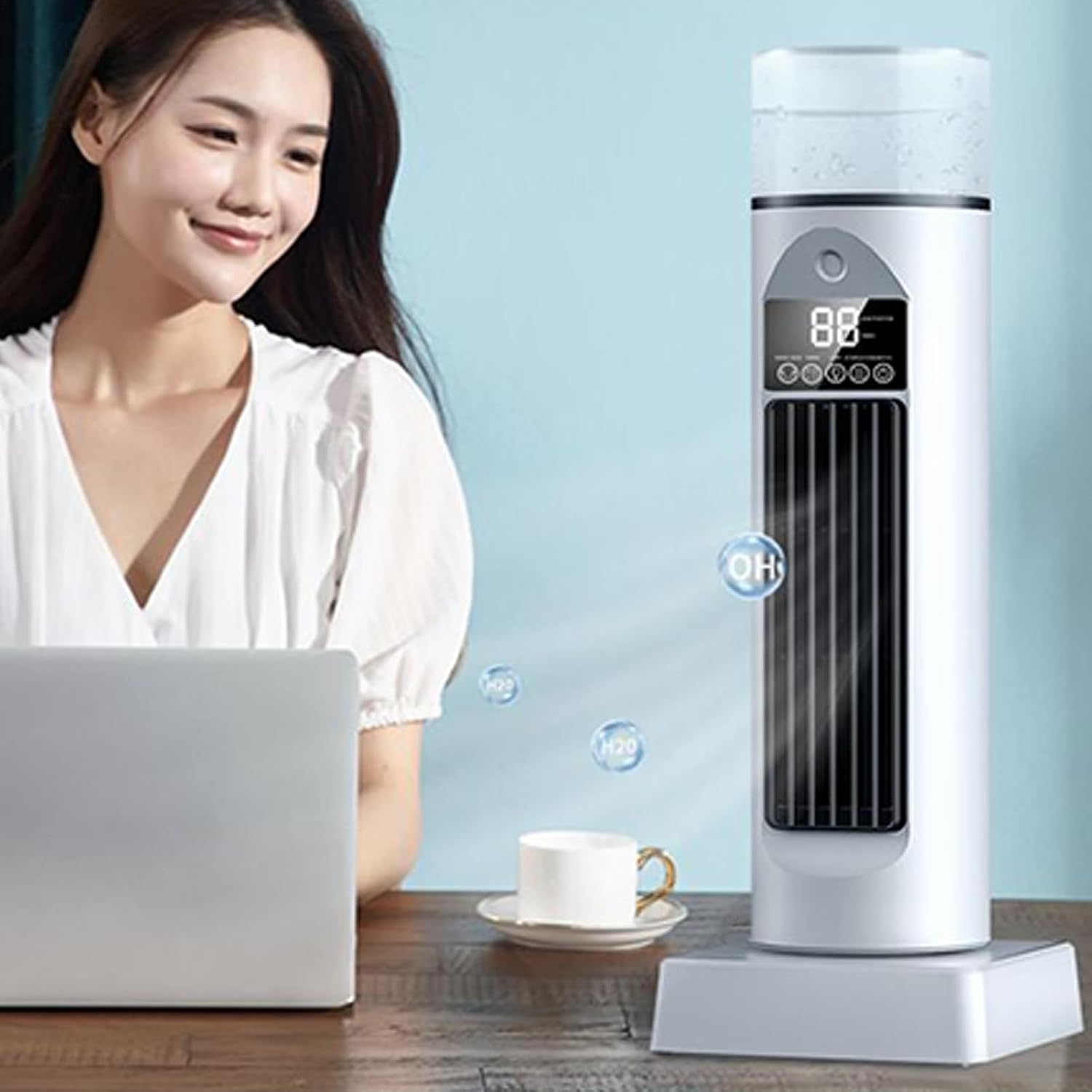 Genérico Ventilateur De Climatisation Oscillant Silencieux Sans Pale Avec Télécommande, Ventilateur Colonne Rafraîchisseur D'air 6 Vitesses Avec Humidificateur, Grand Réservoir D'eau, Refroidisseur Portable