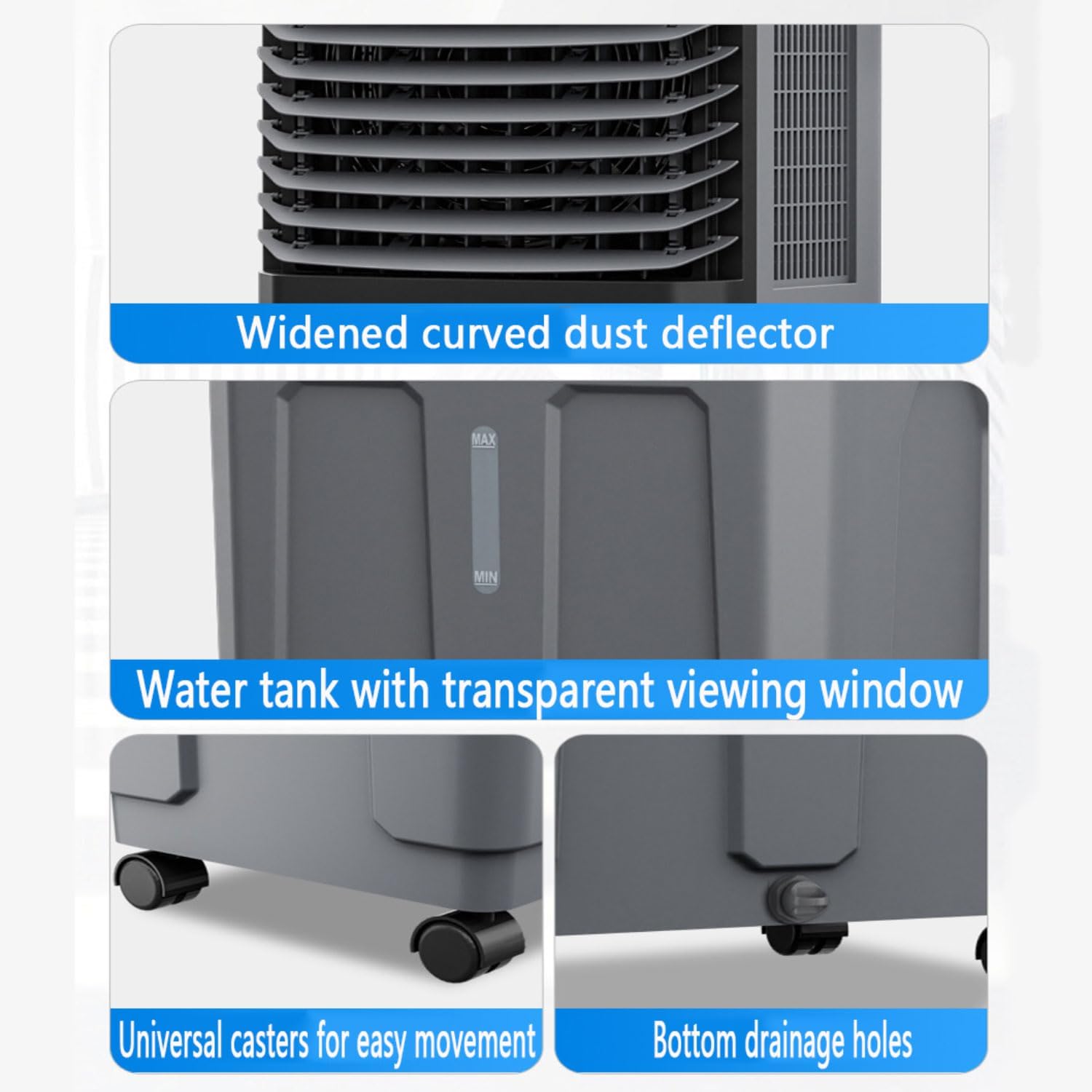 GENERIC Climatiseur Portable Avec 4 Compartiments à Glace, Réservoir D'eau De 20 Litres, Oscillation à 120°, Télécommande, Minuterie 12 H Et 3 Vitesses De Refroidissement. Idéal Pour La Chambre Ou La Maison.