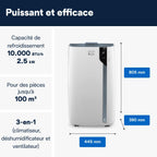  De'Longhi Pinguino Clim Mobile, Pièces Jusqu'à 30m², Déshumidificateur, Mode Ventilation, 10000BTU, Refroidissement Silencieux, Eco Real Feel, Télécommande, Minuterie, Classe Énergie A+++ (PACEX105)