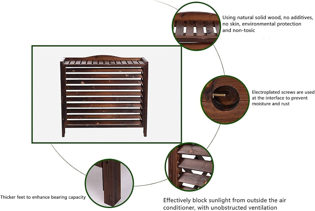  Housse Climatiseur Extérieur Couverture,Housse De Climatiseur En Bois Housse De Climatiseur Rustique Support De Plante En Bois, Couverture De Radiateur De Cadre De Support De Climatisation Extéri