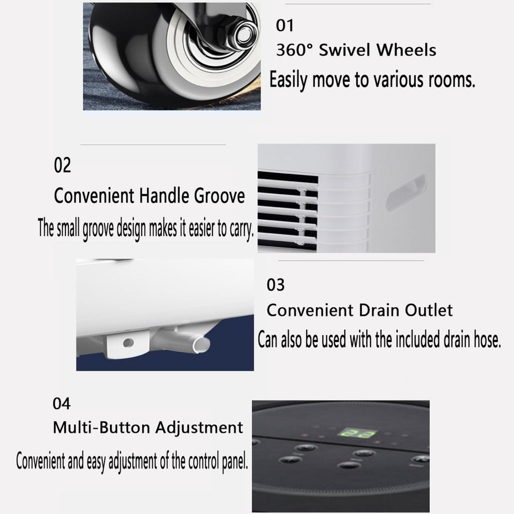  Climatiseur Portable 7000 BTU, Refroidissement Jusqu'à 300 Pieds Carrés, Unité De Climatisation Intelligente Avec Télécommande, Ventilateur De Déshumidificateur De Refroidissement, Minuterie 24H, Osci