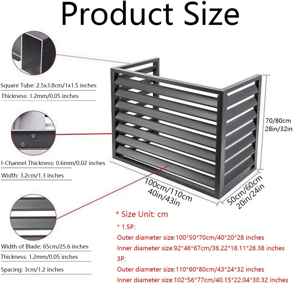 GENERIC Housse De Climatiseur En Aluminium De Qualité Supérieure Et écran De Clôture Pour Pompe à Chaleur, Design à 3 Panneaux Pour Unités Extérieures/intérieures, 110 X 80 X 60 Cm, Résistant Aux Intempéries