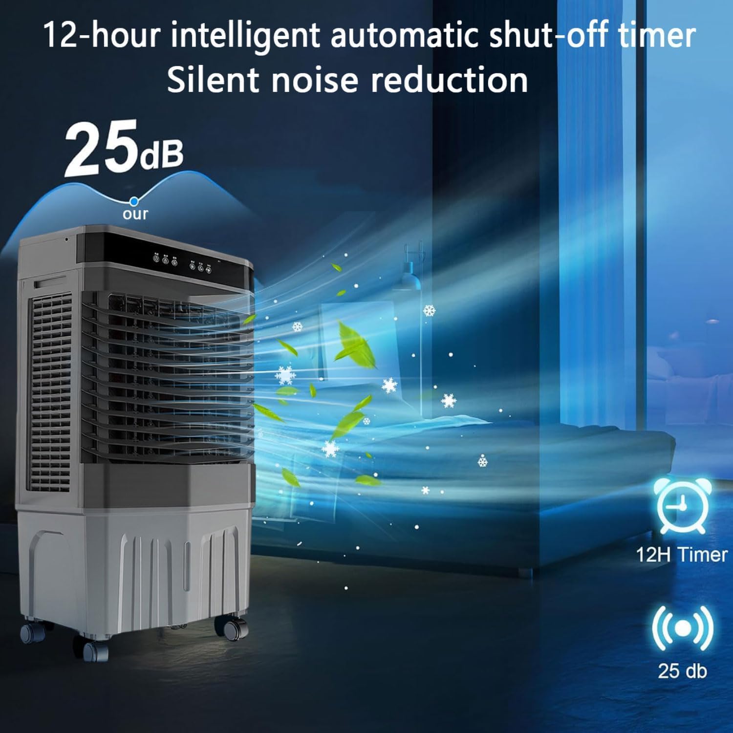 GENERIC Refroidisseur D'air évaporatif Portable, Réservoir D'eau 40L, 3 Vitesses, Minuterie 12H, Pack De Glace, 120 Oscillation, Fonctionnement Silencieux Pour L'utilisation Extérieure Industrielle De Garage