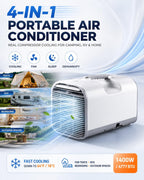  Climatiseur Portable 4777 BTU, Déshumidificateur De Ventilateur De Refroidissement 4 En 1 Pour Tente De Camion De VR, Unité Alésée à Courant Alternatif/DC Avec Mode De Sommeil, Efficace En Matière D
