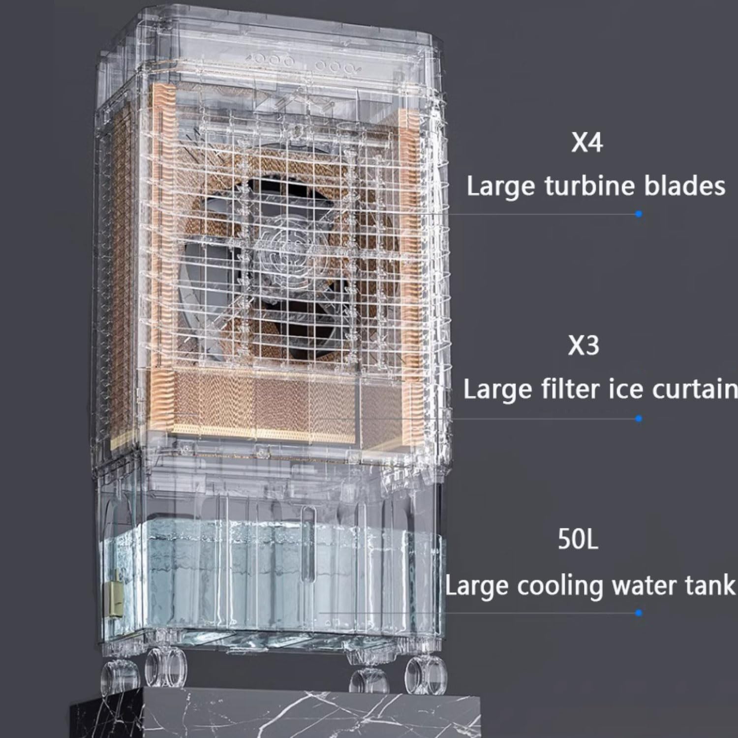 GENERIC Climatiseur Portable, Refroidisseur D'air à 3 Vitesses Avec Réservoir D'eau De 50 L, Minuterie De 12 Heures, Ventilateur De Refroidissement Oscillant à 120° Pour La Maison, Le Bureau, Le Lit, Le Salon
