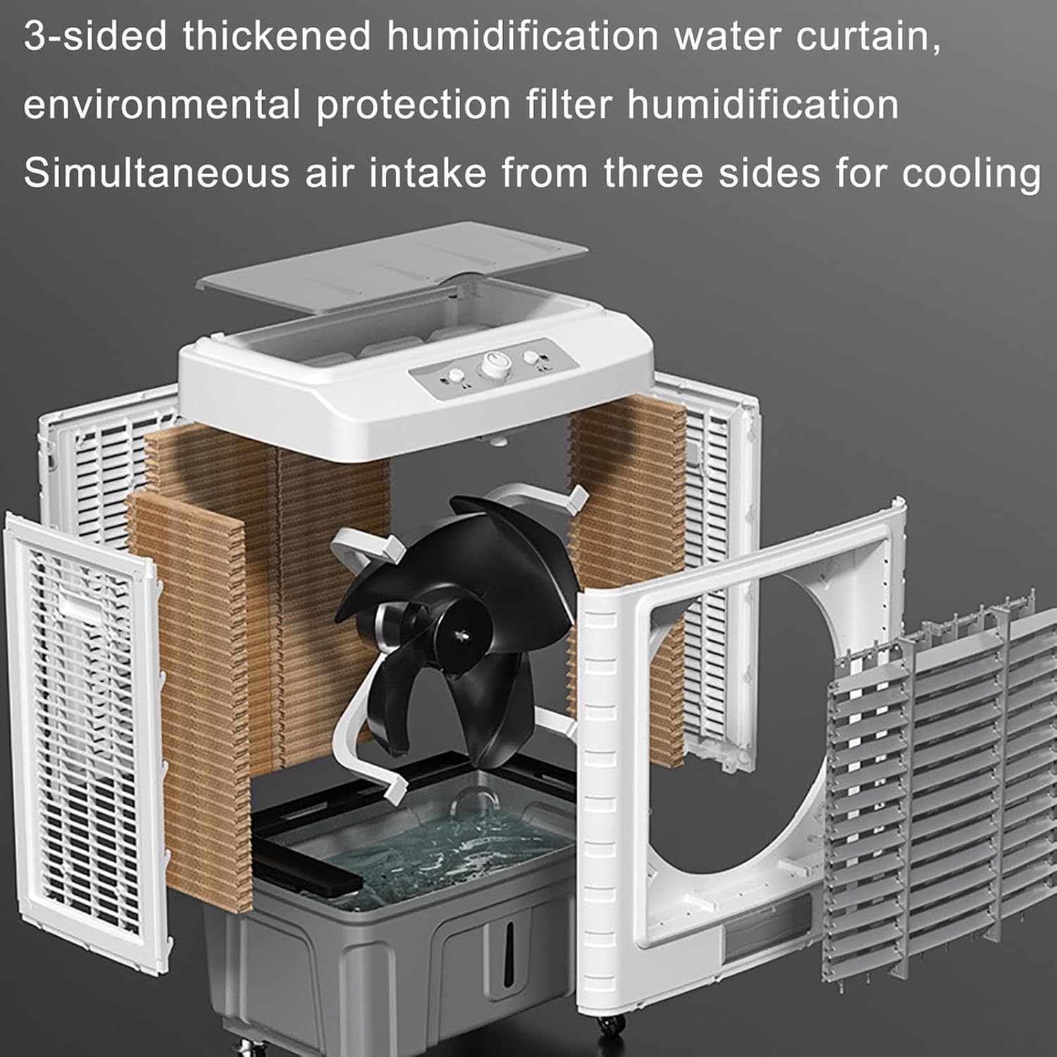 GENERIC Climatiseur Mobile Industriel, Purificateur D'air Par évaporation 50 L/55 L, Climatiseur Portable 3 En 1 Avec 4 Compartiments à Glace - Ventilateur Refroidisseur D'eau Po