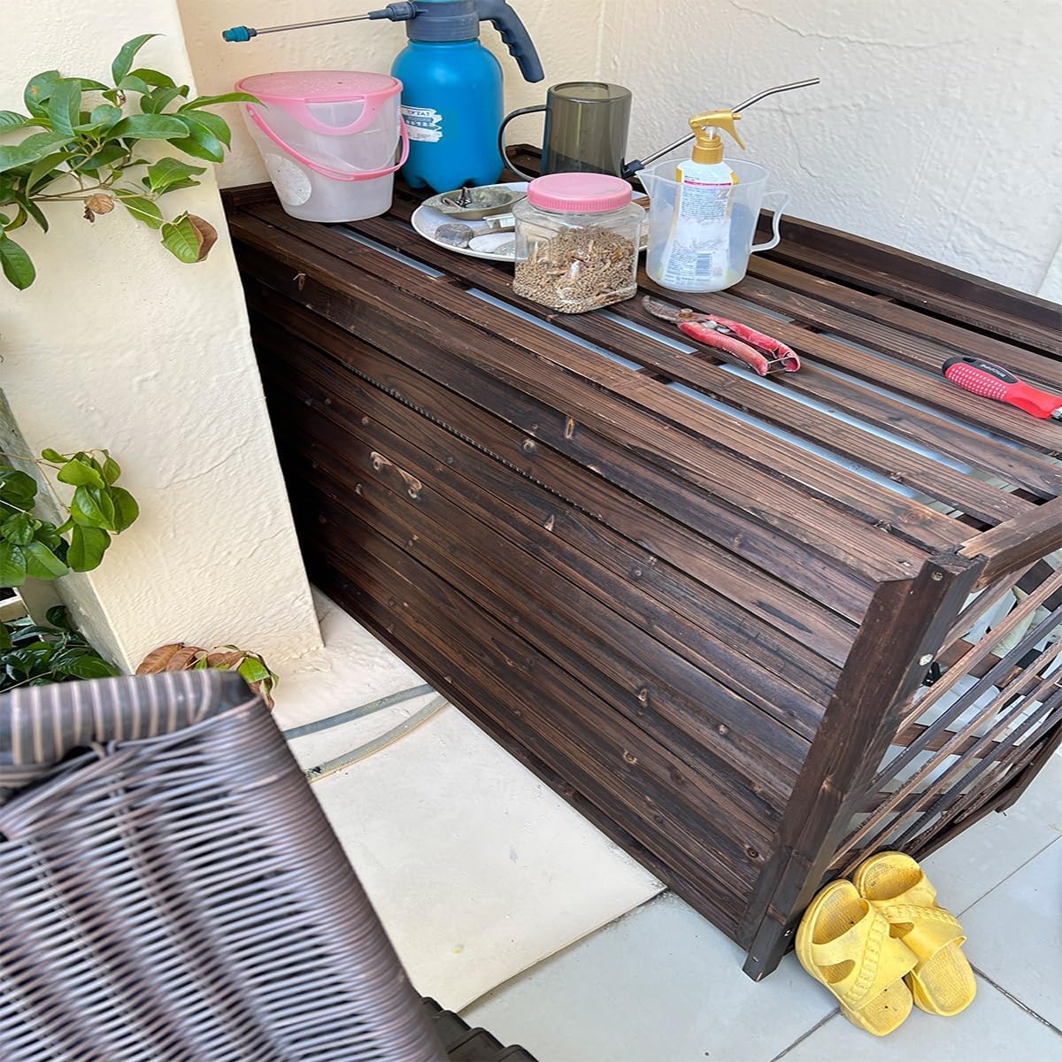 GENERIC Housse Pour Climatiseur Extérieur – Bois Massif Anti-corrosion Design élégant Pour Dissimuler L'unité De Climatisation Et Améliorer Le Rangement Des Plantes – Protection Résistante Aux Intempéries