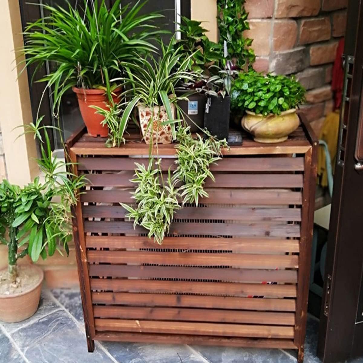 GENERIC Housse De Protection En Bois Pour Climatiseur D'extérieur – Support Robuste En Bois Massif Pour Unités De Climatisation Et Pompes à Chaleur – Grilles De Protection Imperméables – Clôture élégante Et