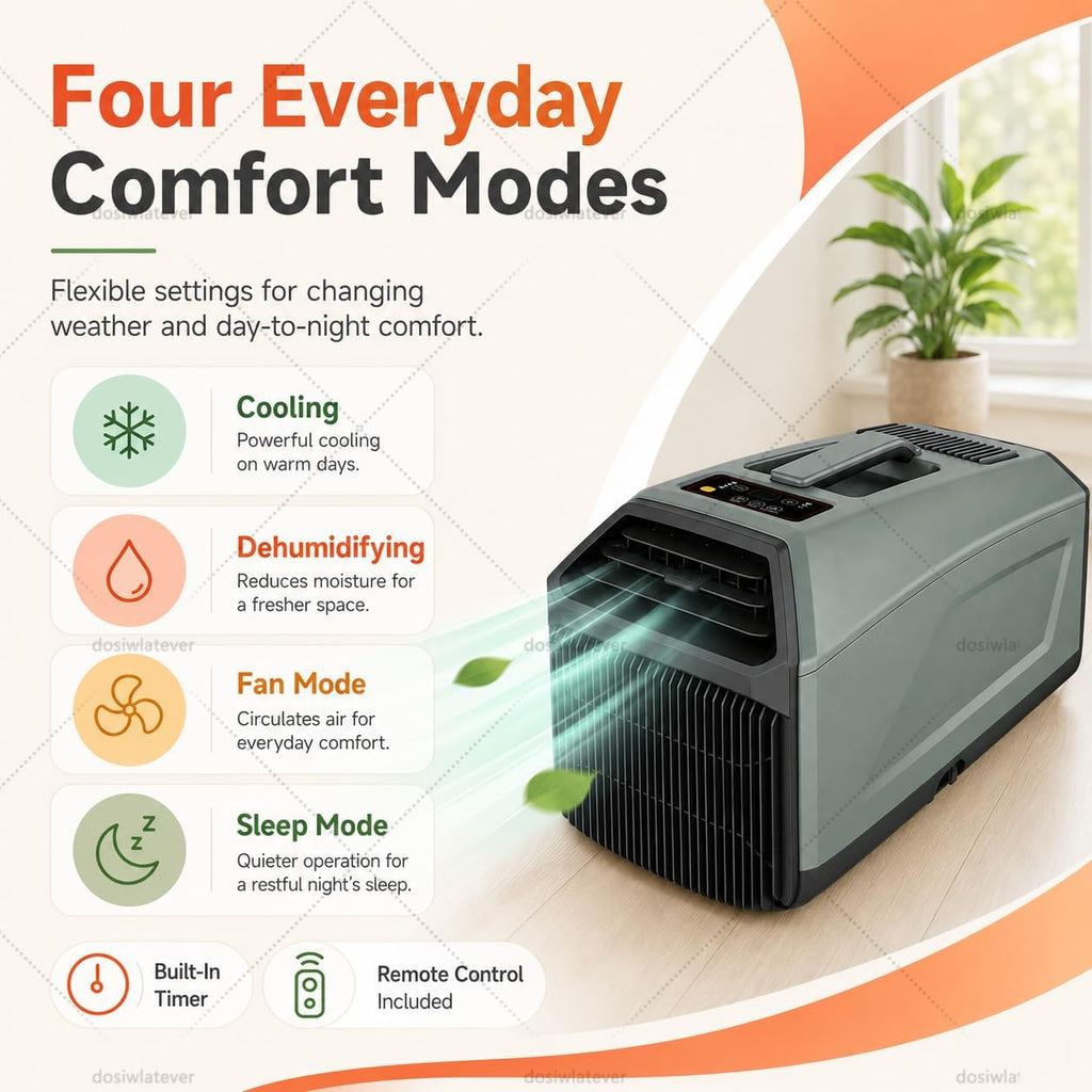  Climatiseur Portable 5000 BTU 230V - Nouveau Modèle 2026, Flux D’air Amélioré Pour Une Sensation De Fraîcheur Plus Rapide, Adapté Aux Chambres Et Petits Espaces De La Maison Grey