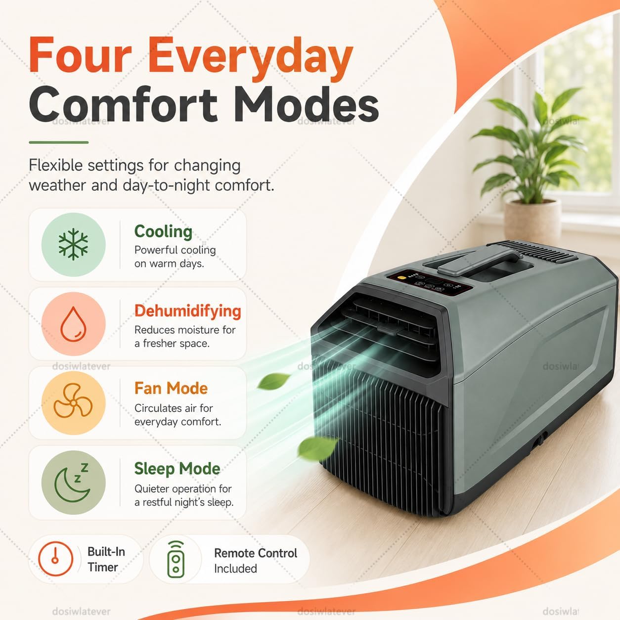  Climatiseur Portable 5000 BTU 230V - Nouveau Modèle 2026, Flux D’air Amélioré Pour Une Sensation De Fraîcheur Plus Rapide, Adapté Aux Chambres Et Petits Espaces De La Maison Grey