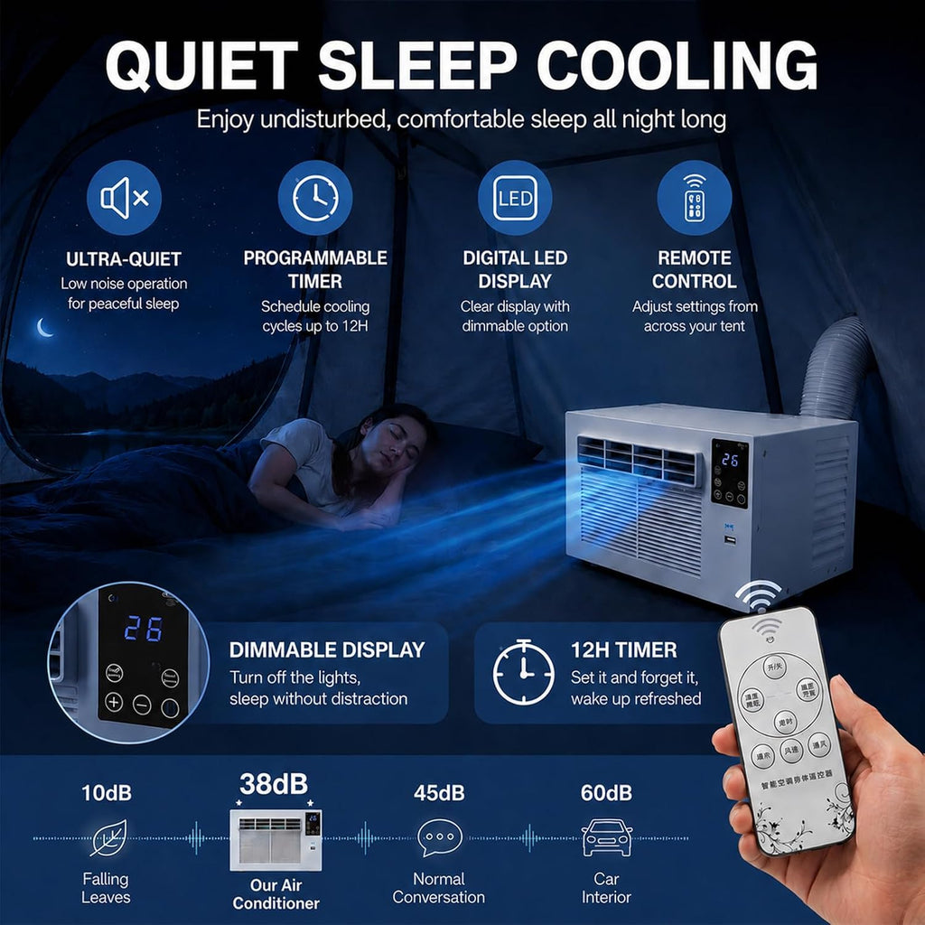  Climatiseur Portable, 1876 BTU Petit Climatiseur, 10kg Spot Cooler Compact Avec Tuyau D'Échappement, 280W Basse Puissance, Mode Double Silencieux, Minuterie, Pour Tente, Camping-Car, 1-5㎡