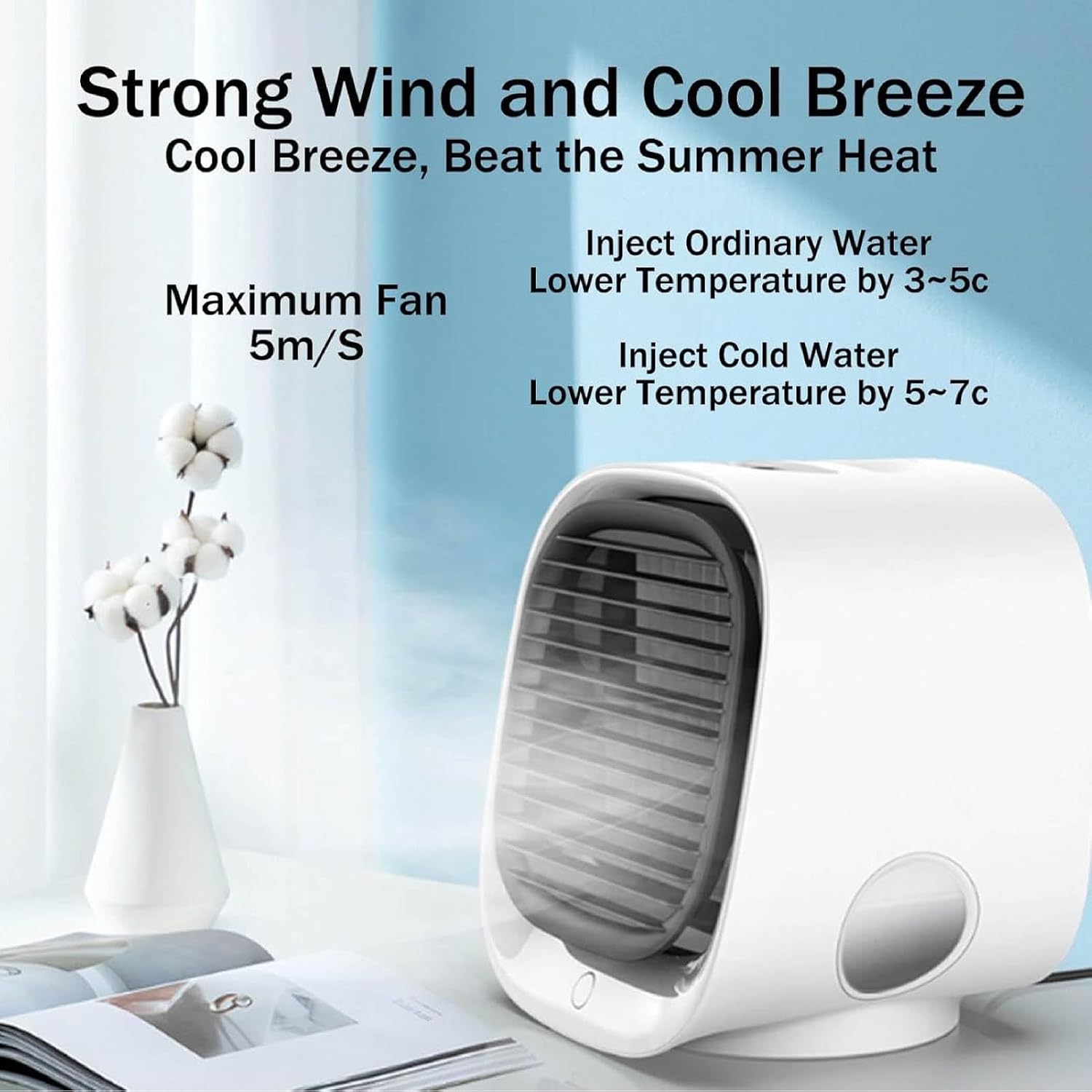 GENERIC Conditeur D'air Portable Et Humidificateur De Ventilateur Avec Veilleur LED, Réglages à 4 Vitesses, Refroidissement Rapide En 90 Secondes, Idéal Pour L'utilisation à La Maison Et Au Bureau, Conception