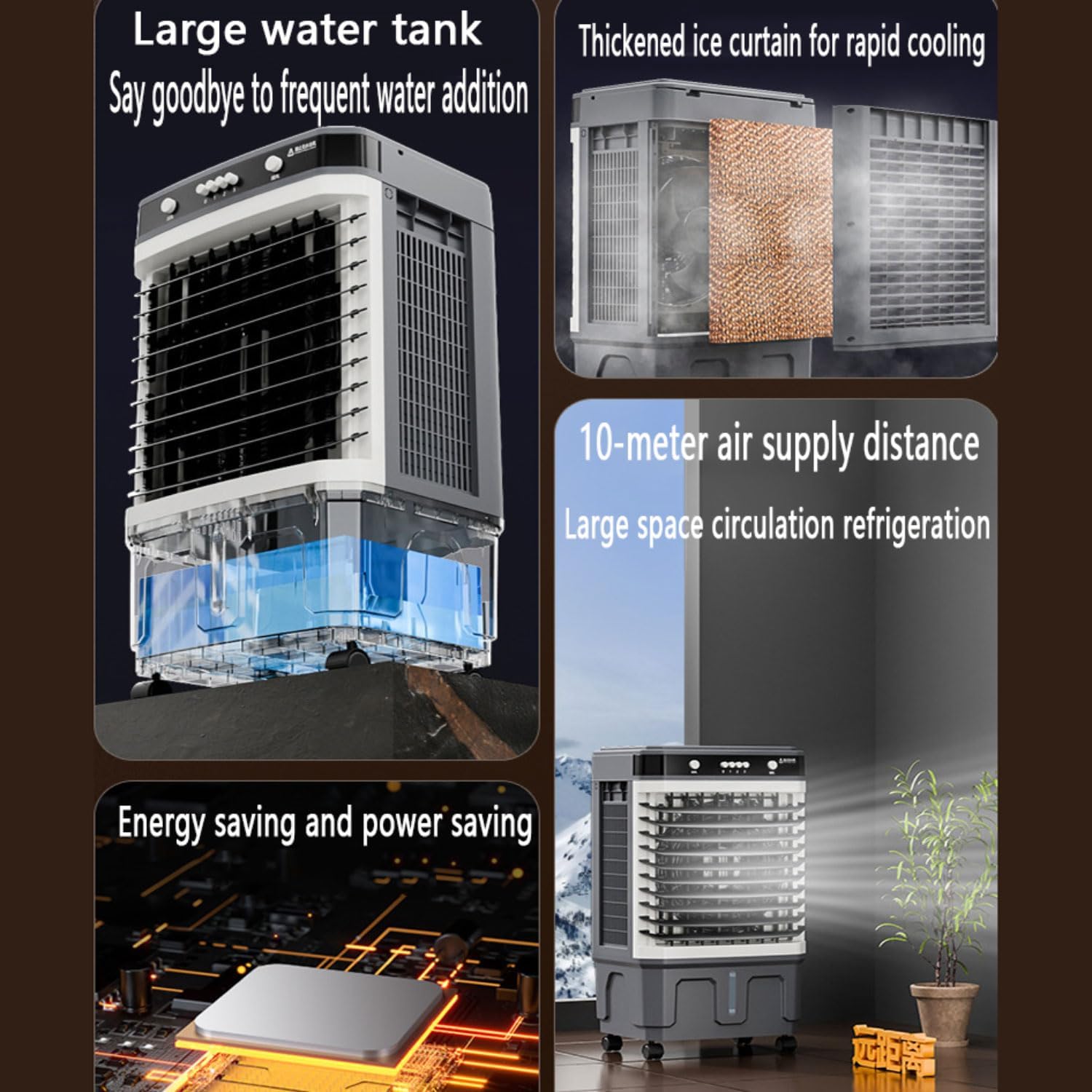 GENERIC Refroidisseur De Marais Climatiseur De Climatisation évaporatif Avec Grand Réservoir D'eau 4 Boîte à Glace à Distance 12H Minuterie 120°Oscillation Ventilateur De Refroidissement Portable Avec 3 Vites