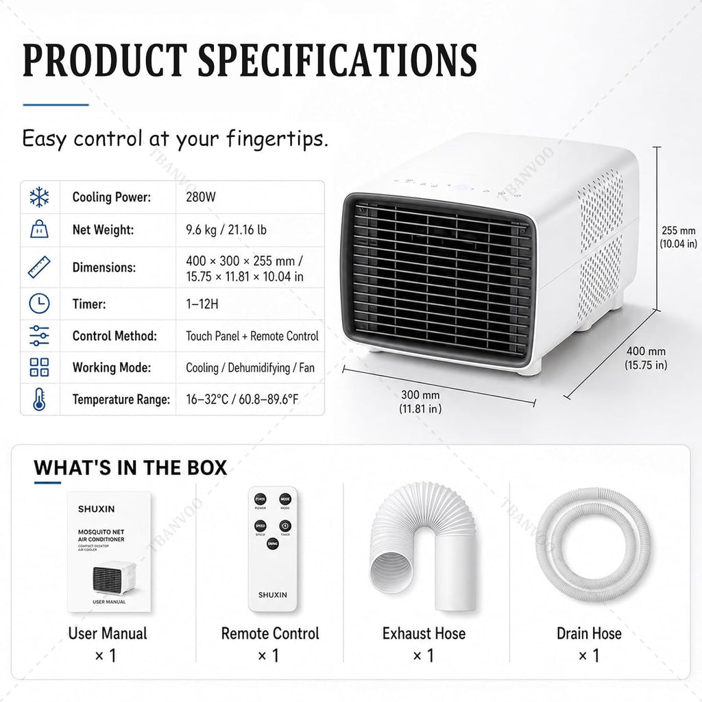  3000BTU Climatiseur Portable, 280W Basse Consommation, Refroidit, Ventile Et Déshumidifie, Écran Tactile Sans Fil, Ultra-Silencieux Pour Caravane, Camping Et Bureau De Cuisine