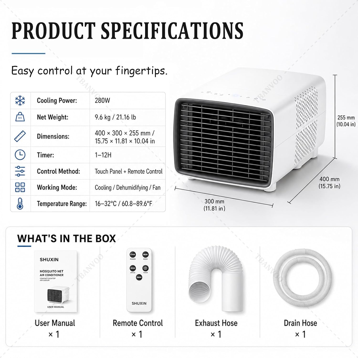  3000BTU Climatiseur Portable, 280W Basse Consommation, Refroidit, Ventile Et Déshumidifie, Écran Tactile Sans Fil, Ultra-Silencieux Pour Caravane, Camping Et Bureau De Cuisine