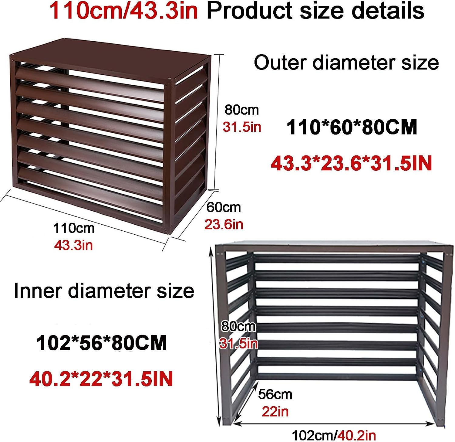 GENERIC Housse En Métal Pour Climatiseur – Étagère Décorative Pour Balcon, Bouclier En Alliage D'aluminium, Grilles De 1 Mm, Ion Condensateur Extérieur, Housse élégante Pour Climatisation