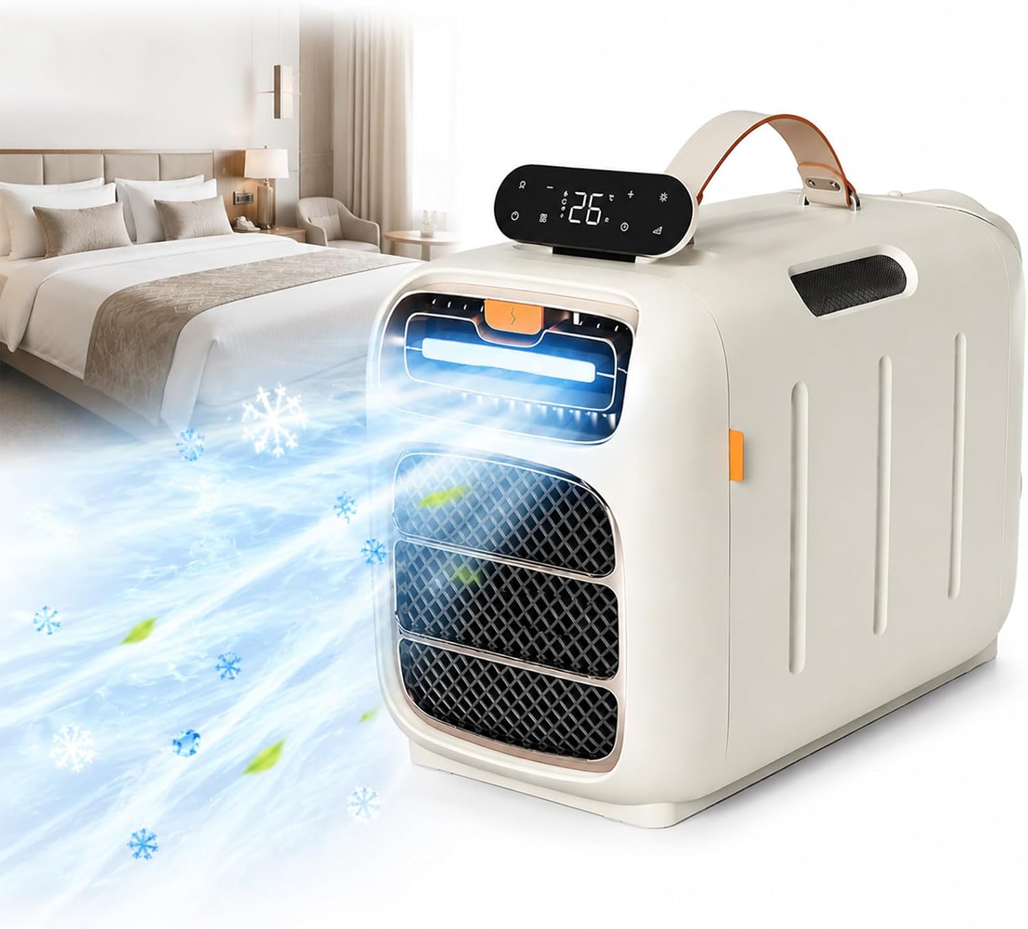  Climatiseur Portable 5200 BTU Pour Chambre Etudiant - Climatisation Mobile Réversible Chaud/Froid 4-en-1 - Audio Bluetooth Intégré Pour Studio, Tente, Camping-Car, Petit Espace