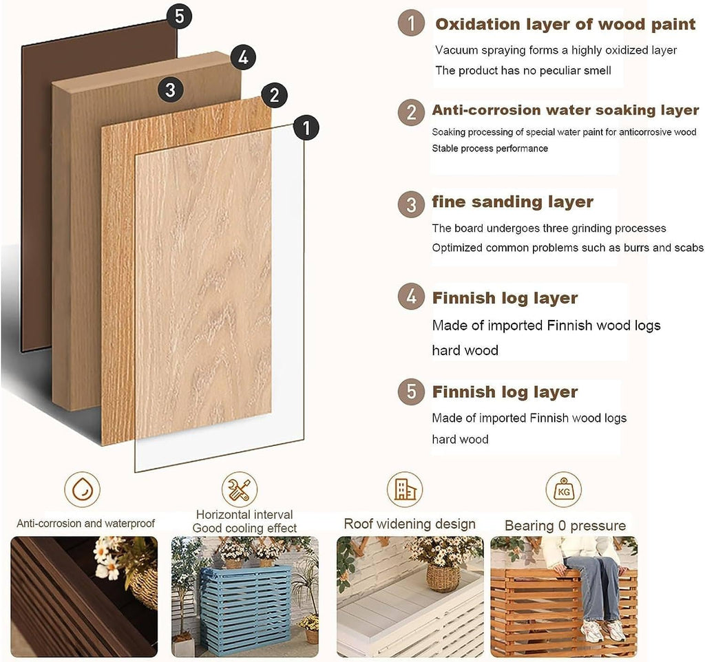  Housse De Protection Pour Climatiseur D'extérieur En Bois Massif Avec Persiennes - Support Polyvalent Résistant Aux Intempéries - G-85 X 35 X 80 Cm - Parfait Pour La Décoration De Terrasse Et De