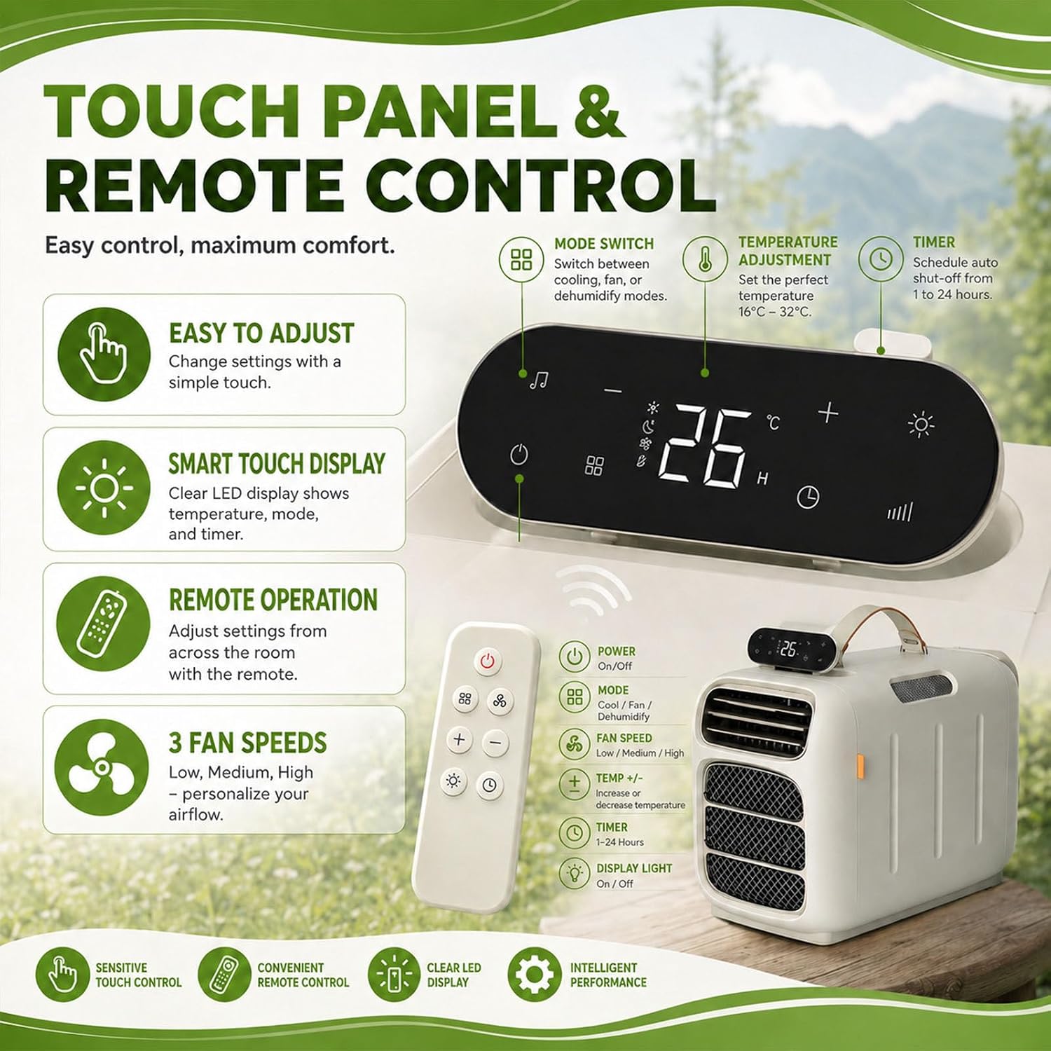  Climatiseur De Voyage Portable,Climatiseur Mobile De 4700 Btu,Unité De Climatisation De Camping Avec Conception À Auto-Évaporation,Flux D'air Silencieux De 45Db,Télécommande Cooling+Heating