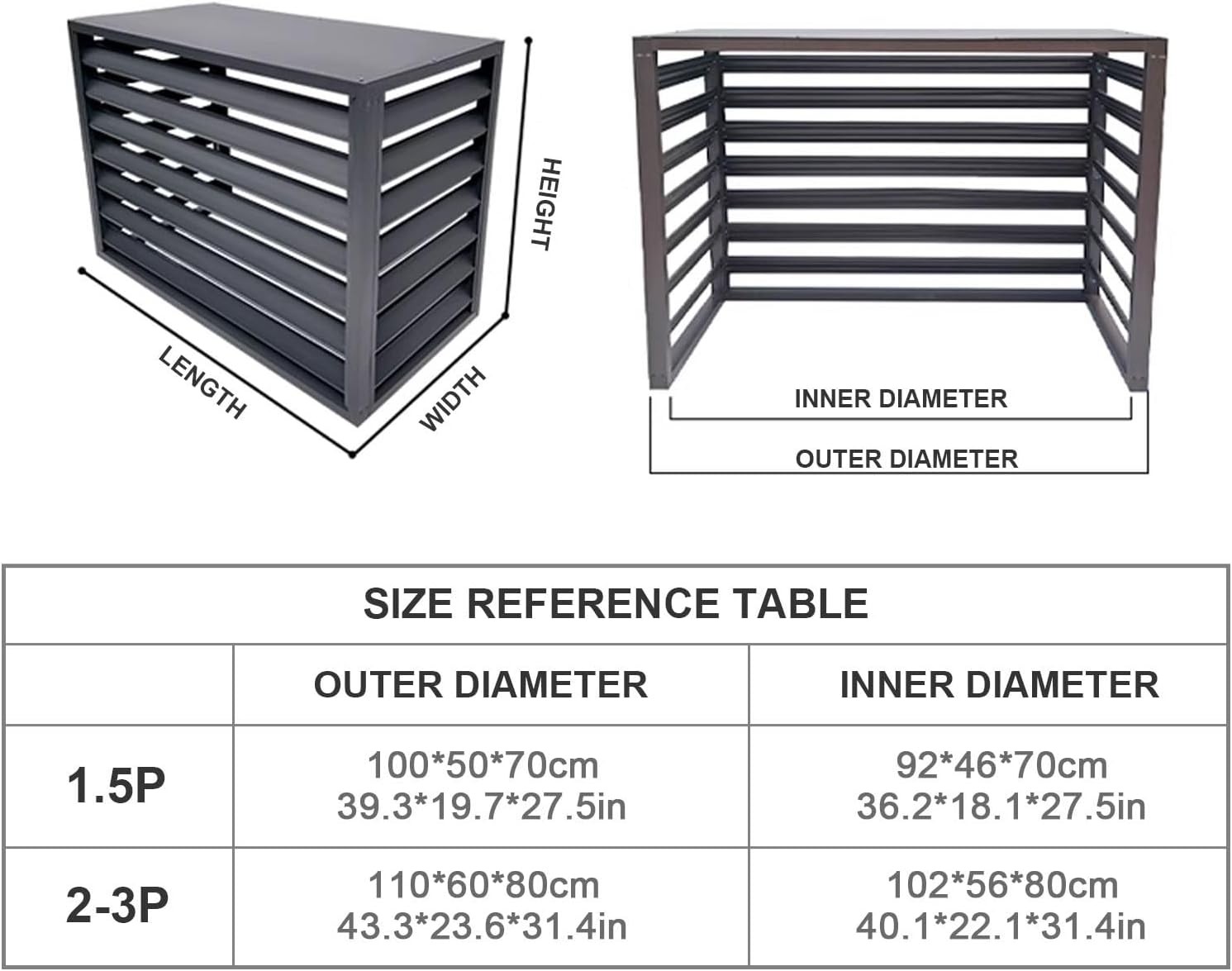 GENERIC Housse En Aluminium Pour Unité De Climatisation - Résistant Aux Intempéries - Pour Pompe à Chaleur - Réduction Du Bruit - Gris - 100 X 50 X 70 Cm - Protection Pour Climatiseurs Et Unités Extérieures