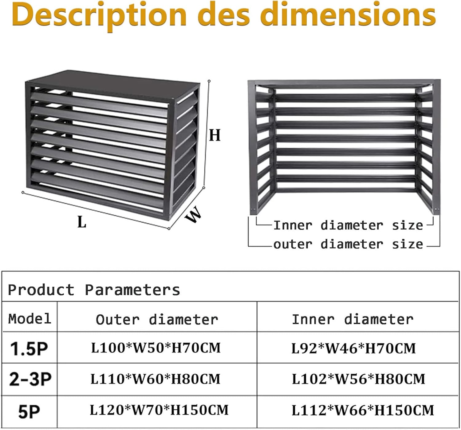  Couverture De Climatiseur De Pompe À Chaleur Convient Pour L'unité Extérieure Du Climatiseur Support De Fleur Climatiseur En Aluminium Blanc Louver Haut-L110*W60*H80(2~3P)