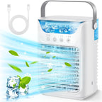  Ventilateur Portable De Climatiseurs, Refroidissement De Bureau 4 En 1 Avec Réservoir D'eau De 700ml,2/4/6H Timer, 3 Brouillard, 7 Nuit Lumière USB Refroidisseur De Charge Pour L'intérieur