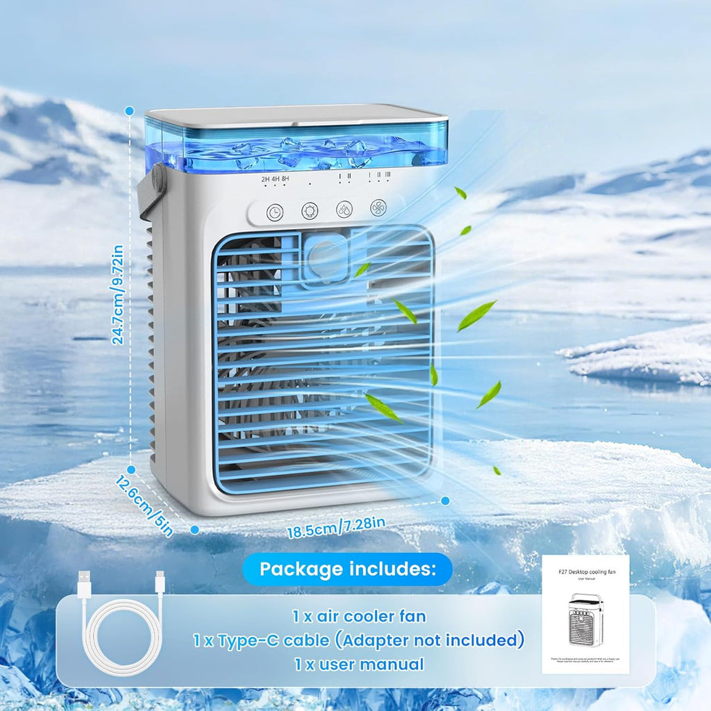  Climatiseurs Portables, Mini Climatiseur AC 4 En 1 Avec Réservoir D'eau De 1000ml, Minuterie 2/4/8H Lumière Ambiante Ventilateur Refroidisseur D'air Évaporatif Personnel Alimenté Par USB Pour Chambre